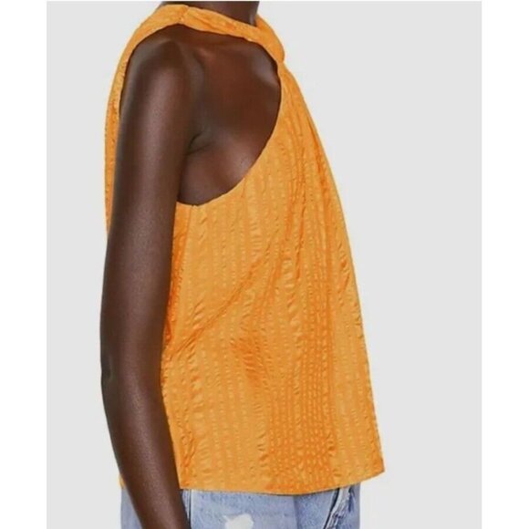 🌟NWT🌟Frame Womens Large Orange Crinkled Silk Pullover Halter Tank Top Blouse - Picture 3 of 9